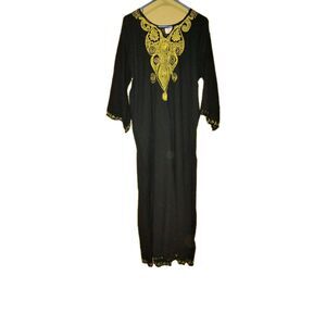 Dupsies Black Anaya Or Kaftan Gold Embroidery Unisex One Size Fits Most  Cotton.